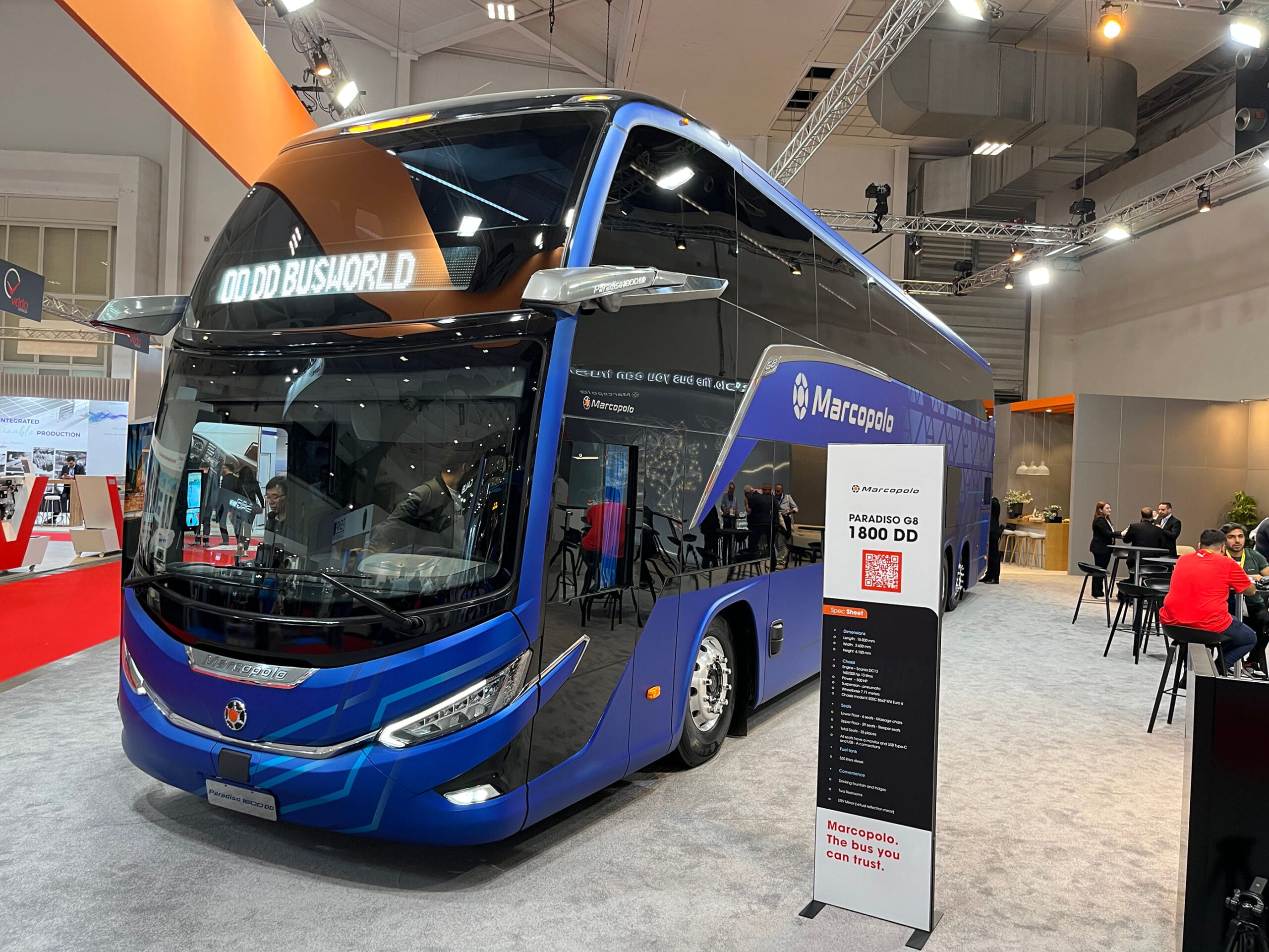 Conforto interior do ônibus Marcopolo G8 conquista público na Busworld 2023