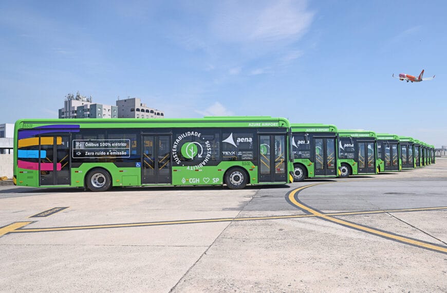 Aeroporto de Congonhas coloca em operação primeira frota de ônibus elétricos para transporte de passageiros