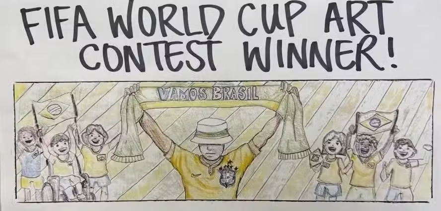 Estudante brasileiro vence concurso da Fifa e terá arte estampada no ônibus da Seleção na Copa do Mundo