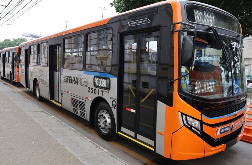 Feira de Santana recebe seis novos ônibus com ar-condicionado para reforçar o transporte coletivo
